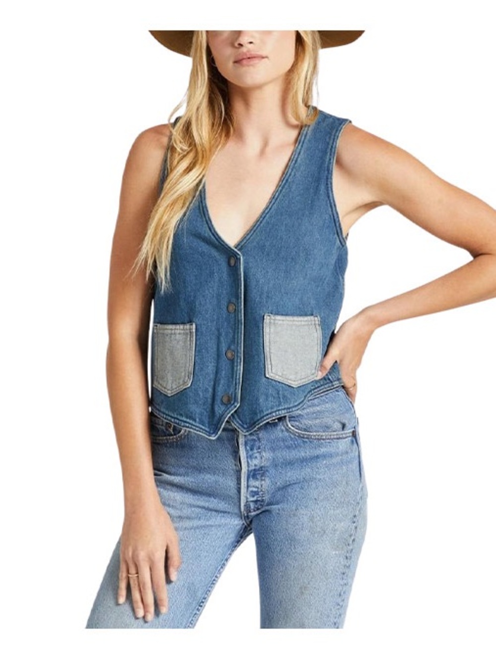 Brixton Light Blue Denim Vest with Contrast Label